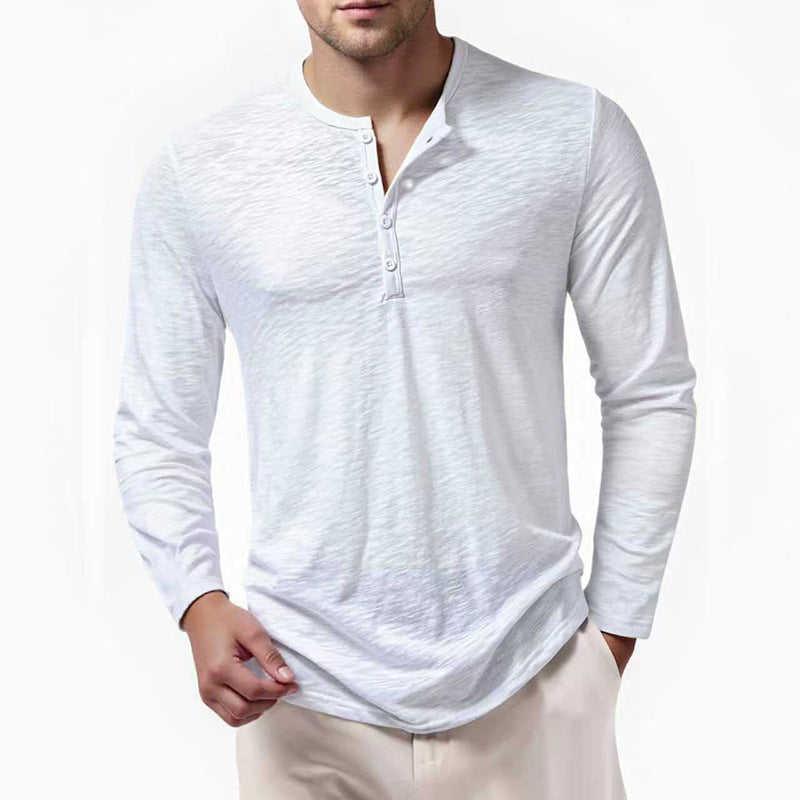 Herren nan Slim-Fit Henley Langarmshirt mit kurzem Knopfverschluss und abgerundetem Saum EB