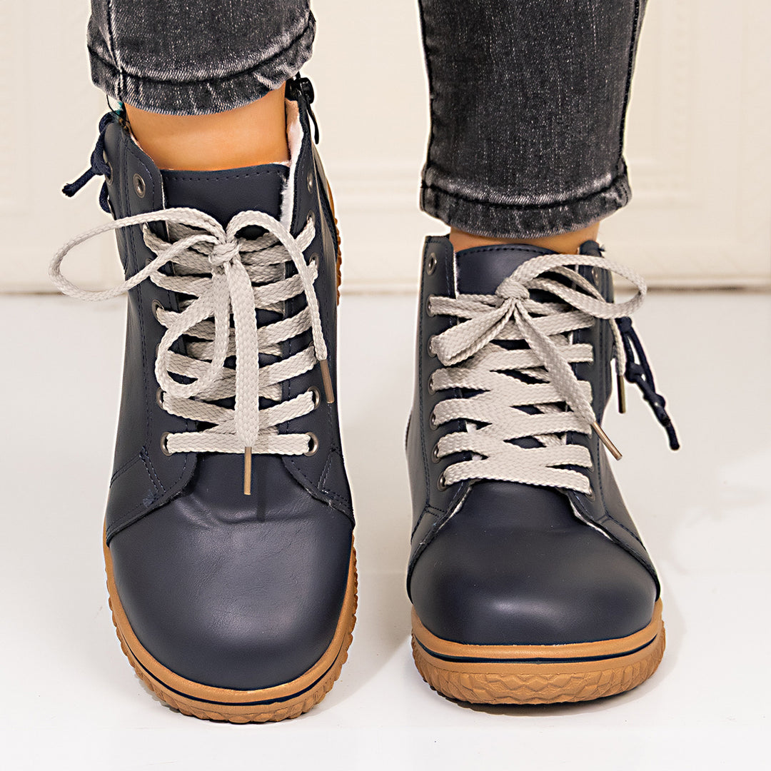 Damen gefütterte Schnür-Stiefelette mit seitlichem Reißverschluss und profilierter Gummisohle EB