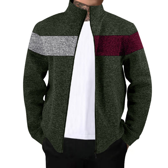 Herren sportlicher Stehkragenpullover mit kontrastierenden Farbbereichen und hochwertiger Baumwolle EB