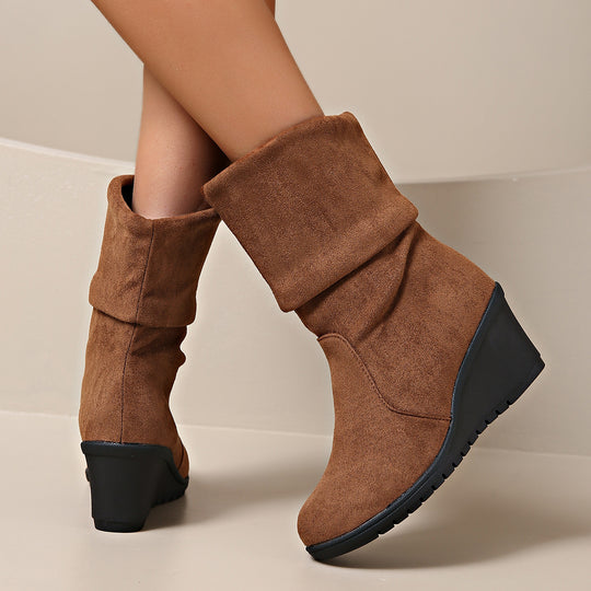 Damen Modische Wedge-Stiefeletten aus weichem Wildleder EB