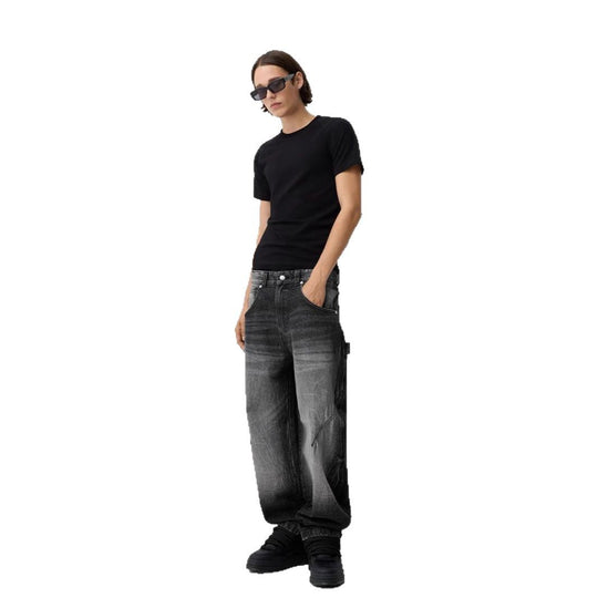 Herren nan lockere Carpenter-Jeans mit weitem Bein, tiefem Schritt und stonewashed Used-Optik EB