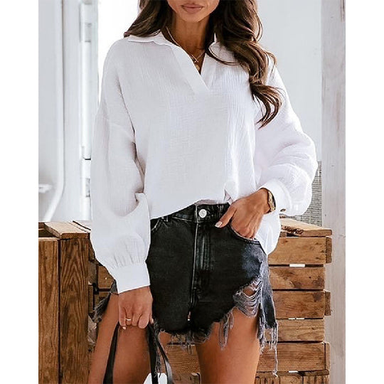 Damen Oversized Bluse mit eleganter Knopfleiste und lässigem Schnitt Heidi-Mode