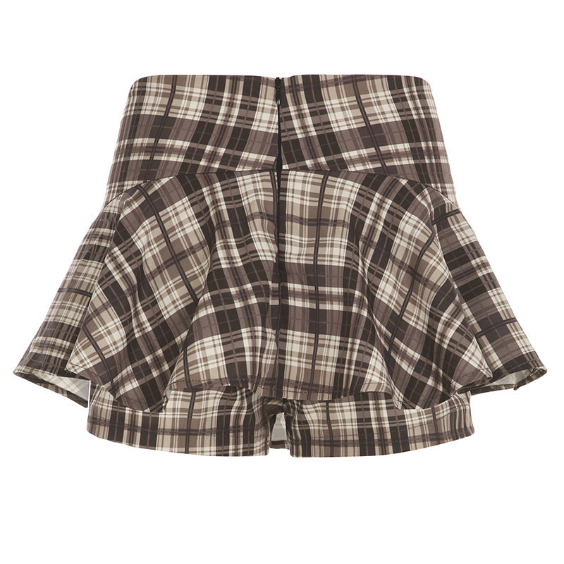 Damen Verspielter Karorock mit integrierten Shorts und hohem Bund EB