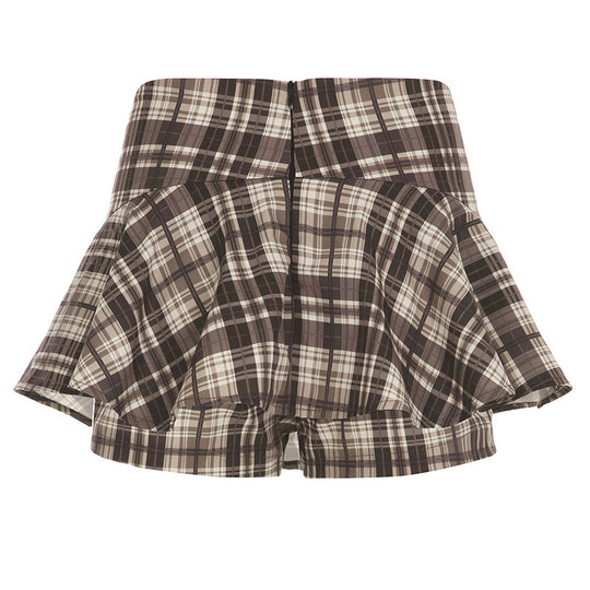 Damen Verspielter Karorock mit integrierten Shorts und hohem Bund EB