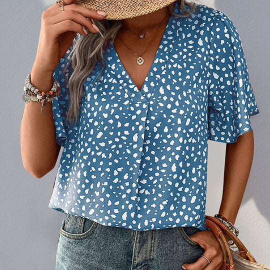 Damen V-Ausschnitt T-Shirt mit Leopardenmuster und fließendem Schnitt EB