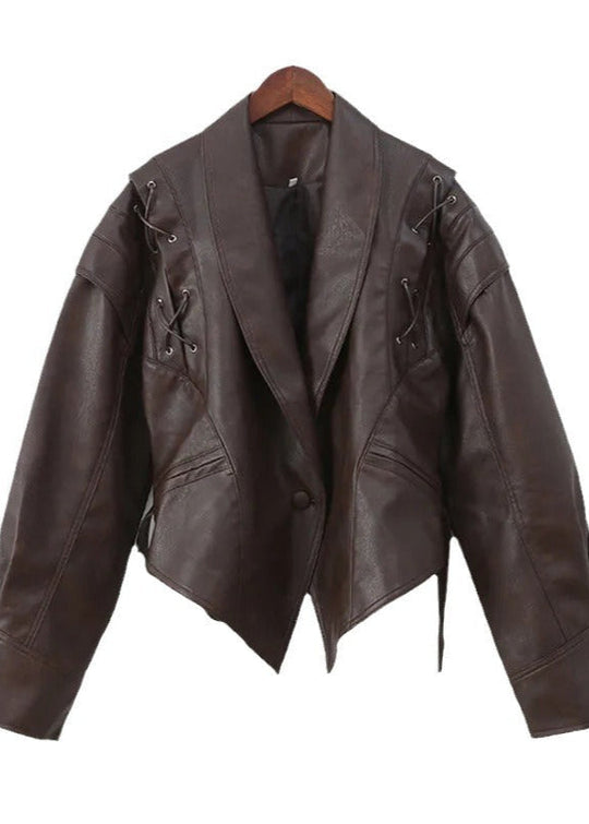 EB | Schnürdetail Faux-Leder Blazer
