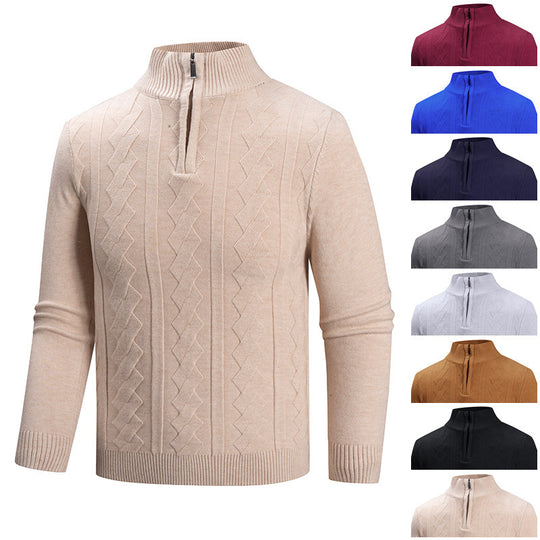 Herren modischer Strickpullover mit hohem Kragen und strukturiertem Design EB