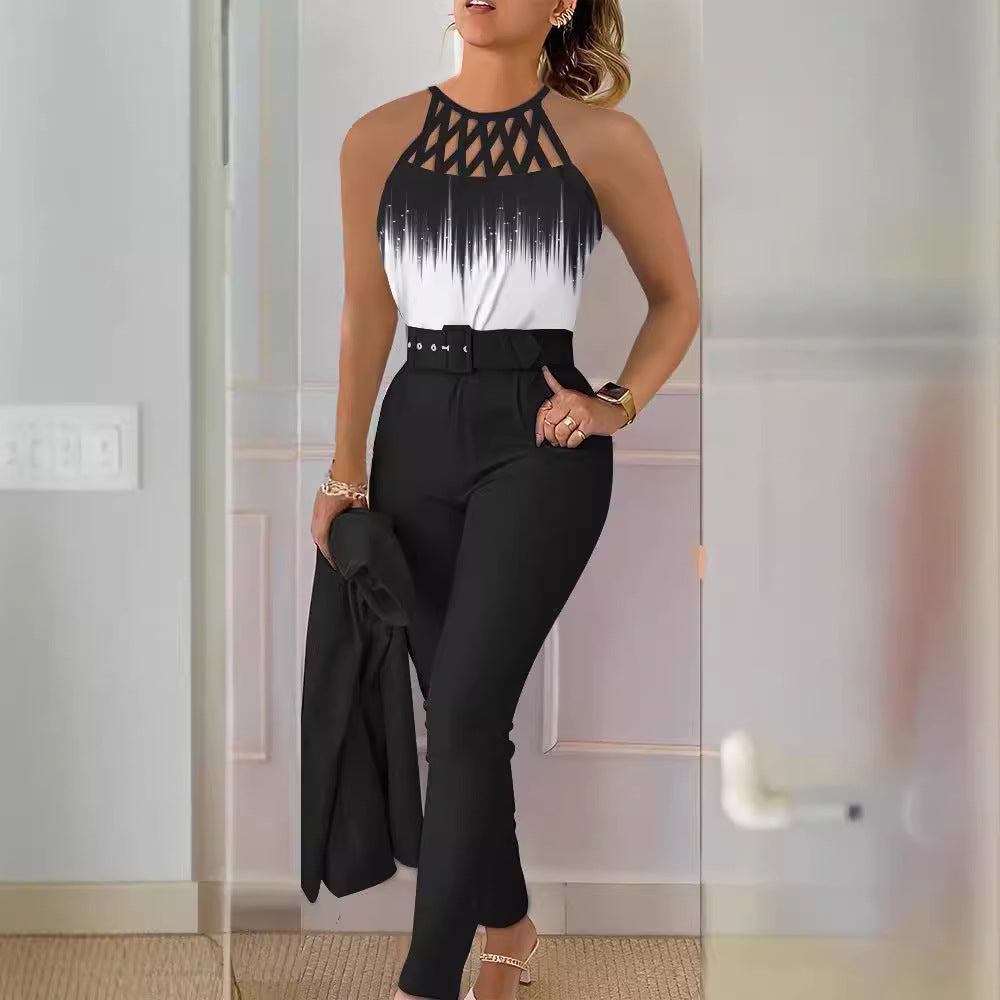Damen Schicke Bluse mit Netzträgern und eleganter Hose EB