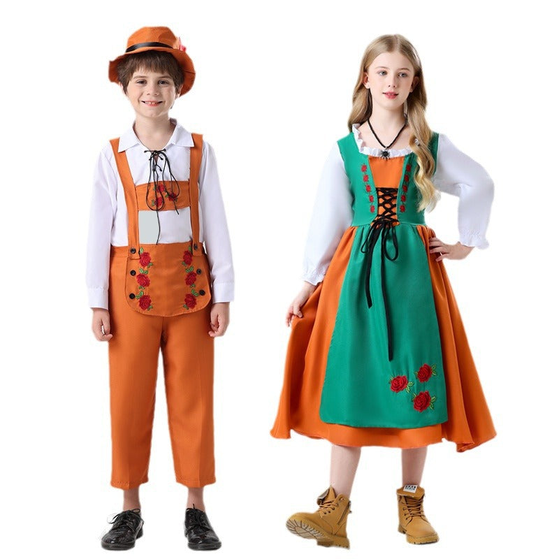 Damen nan folkloristisches Kinderdirndl mit geschnürtem Mieder und bestickter Schürze EB