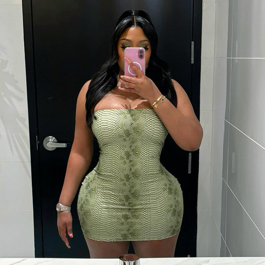 Damen figurbetontes Minikleid mit schlangenhautförmigem Design EB