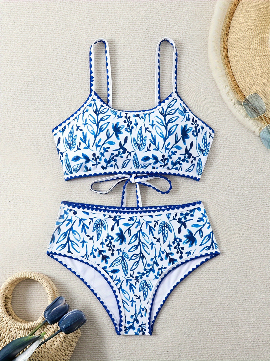 Damen Hochtailliertes Bikiniset mit floralem Design EB