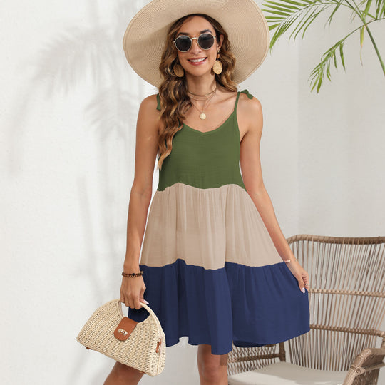 Damen luftiges Sommerkleid mit tiefem V-Ausschnitt und fröhlichem Farbverlauf EB