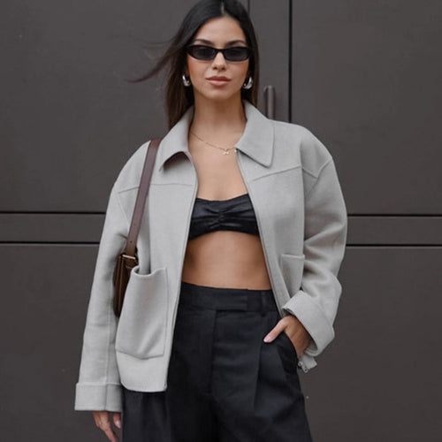 Damen Lässige Oversized-Jacke mit praktischen Taschen und elegantem Kragen EB