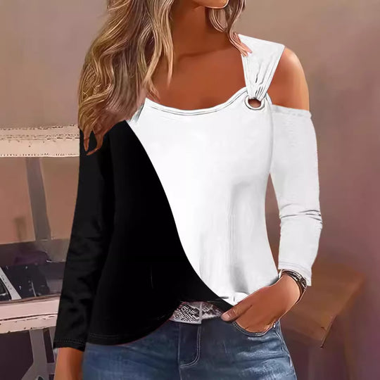 Damen Langarm-Oberteil mit Cut-Out-Details und asymmetrischem Design EB