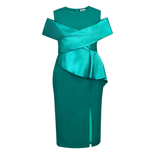 Damen Cocktailkleid mit asymmetrischem Oberteil und Drapierungsdetail EB