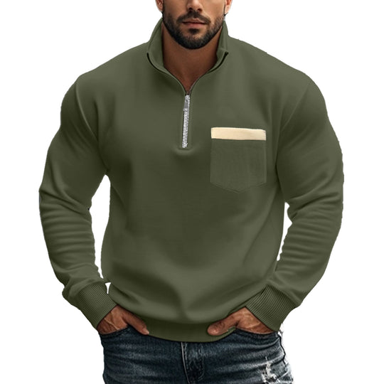 Herren nan angerauter Sweat-Halbzip mit kontrastiertem Innenkragen und elastischem Saum EB