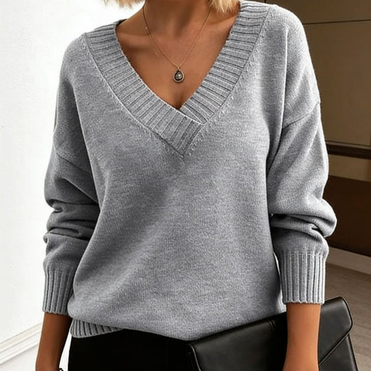 Damen Feinstrickpullover mit tiefem V-Ausschnitt und überschnittener Schulter EB