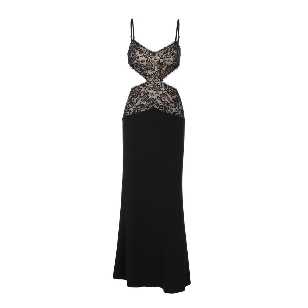Damen Elegantes Maxikleid mit Spitzenoberteil und raffiniertem Schnitt EB