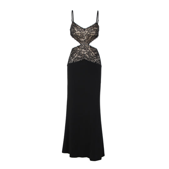Damen Elegantes Maxikleid mit Spitzenoberteil und raffiniertem Schnitt EB