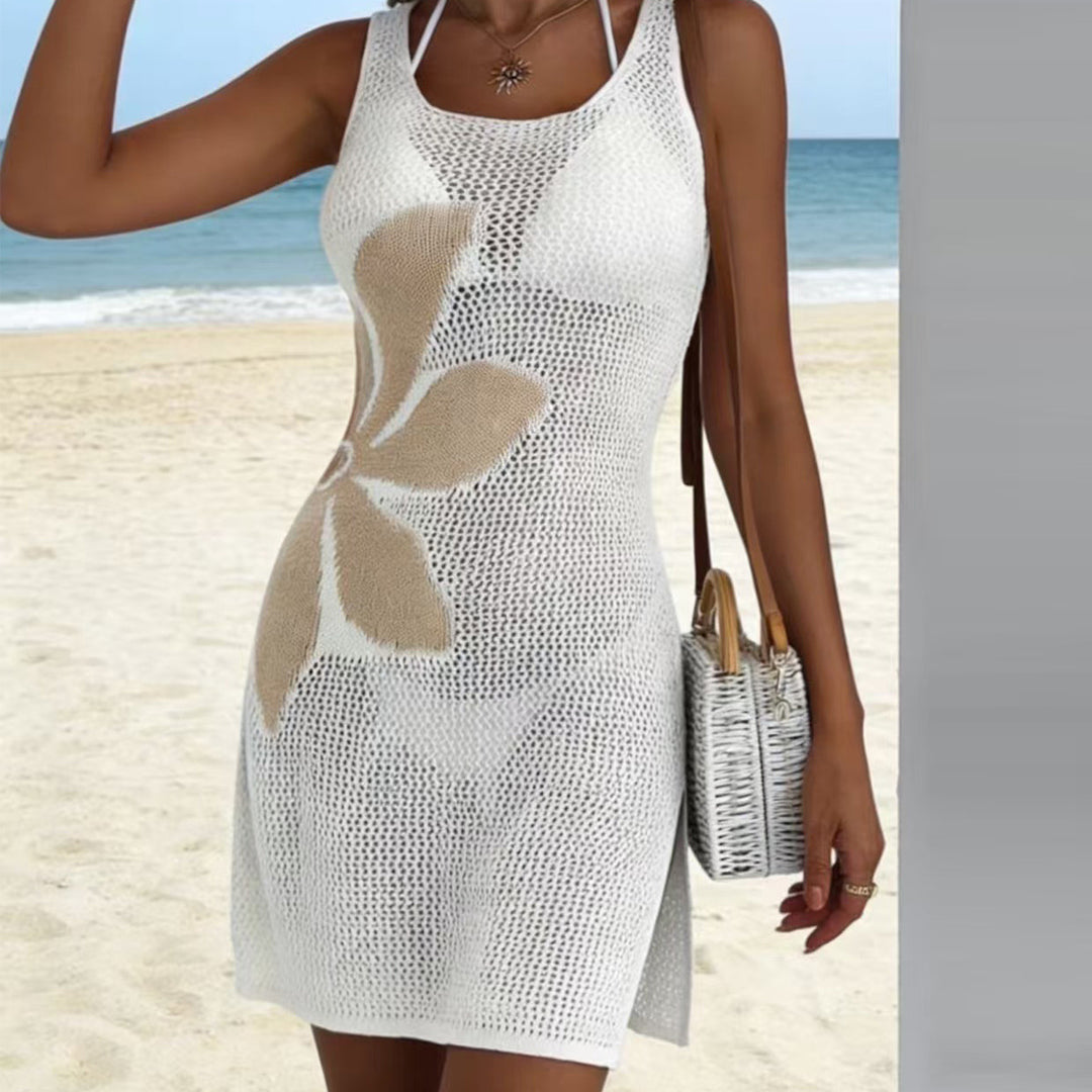 Damen Häkel-Strandkleid mit floralem Muster EB