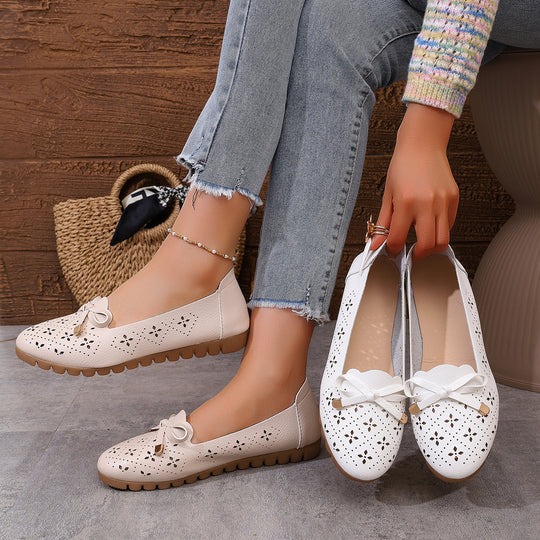 Damen Ballerinas mit elegantem Lochmuster und dekorativem Schleifendetail EB
