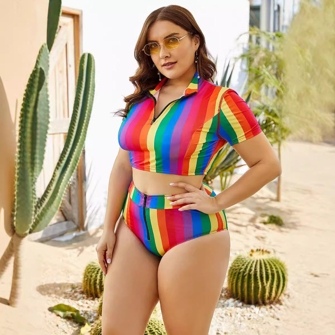 Damen Sportliches Bikiniset mit farbenfrohem Reißverschluss EB