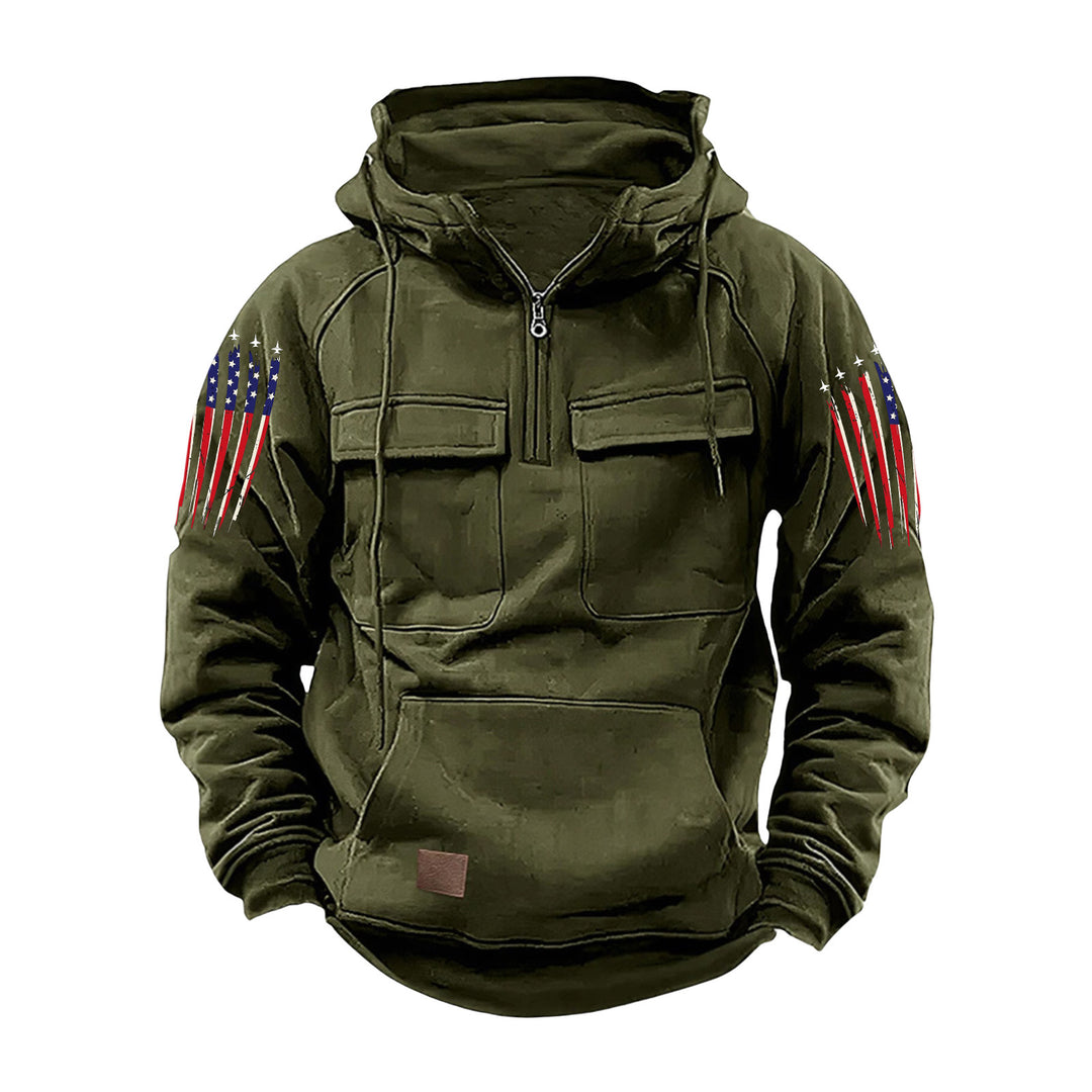 Herren nan Kapuzenpullover mit Halbzip, Cargo-Brusttaschen und Kängurutasche EB