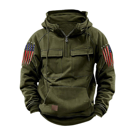 Herren nan Kapuzenpullover mit Halbzip, Cargo-Brusttaschen und Kängurutasche EB