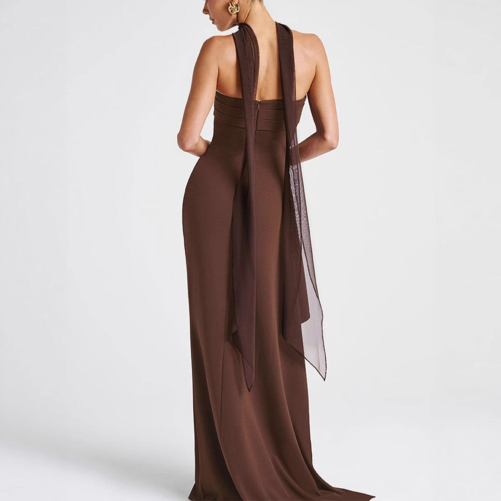 Damen Maxi-Kleid mit raffiniertem Wickeldesign und asymmetrischen Details EB