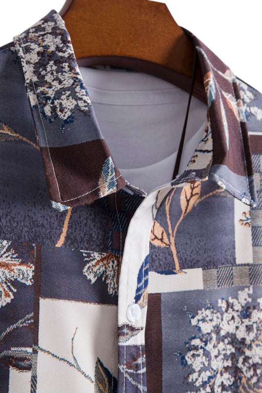 Herren Kurzarmhemd mit floralem Patchwork-Design EB