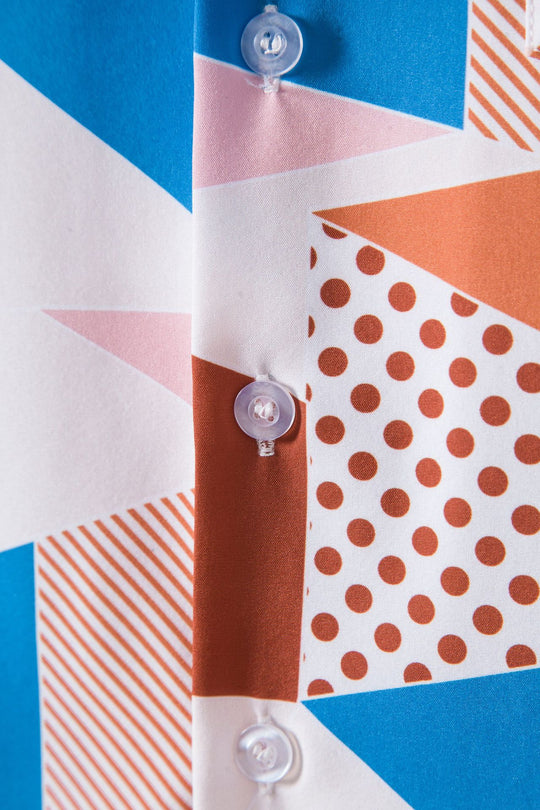 Damen Kurzarmhemd mit kreativem geometrischem Muster und lockerer Passform EB