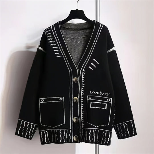 Damen Strickjacke mit kreativem Design und hochwertigen Knöpfen EB