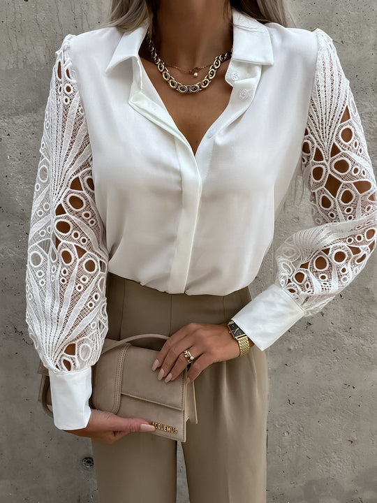Damen Elegante Bluse mit kunstvollen Spitzenärmeln EB