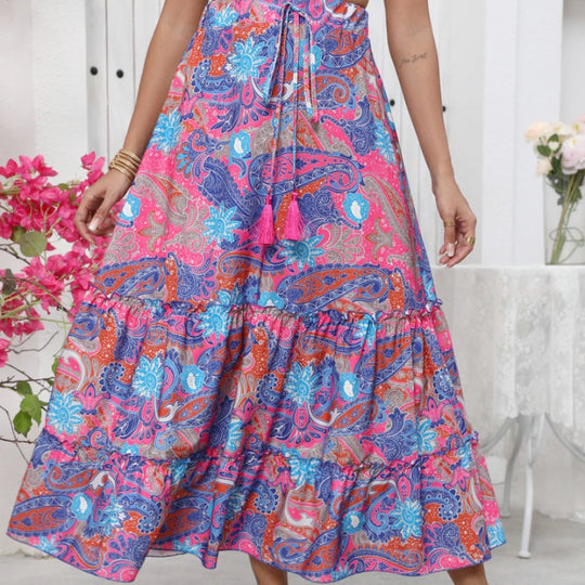 Damen Midi-Rock im verspielten Boho-Stil mit buntem Paisleymuster und voluminösem Saum EB