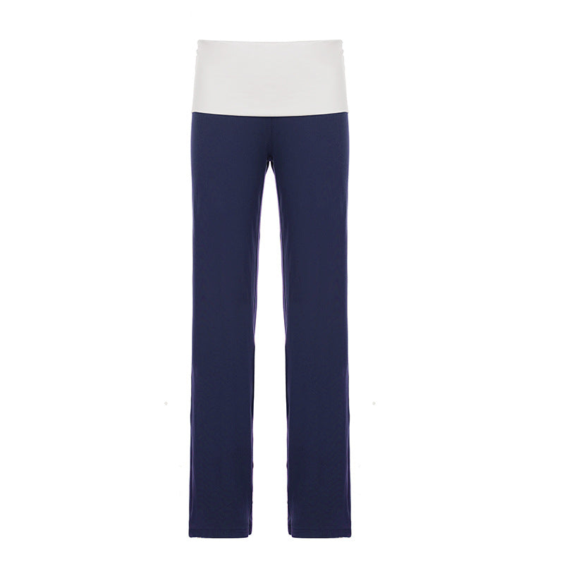 Damen nan weiche Yoga-Loungehose mit umklappbarem Bund und weitem Bein EB