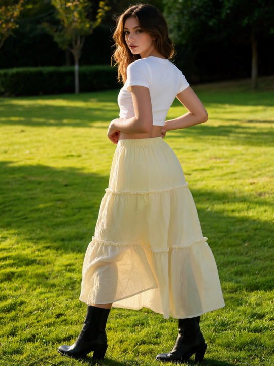 Damen Luftiger Stufenrock mit elastischem Bund und transparenter Chiffon‑Optik EB