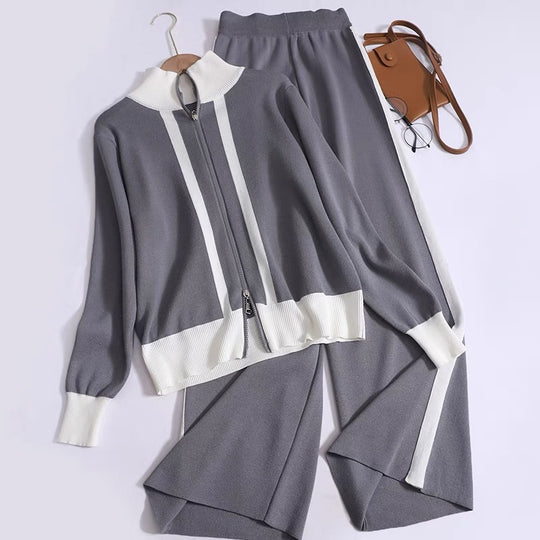 Damen Sportliches Strickensemble mit Reißverschluss EB