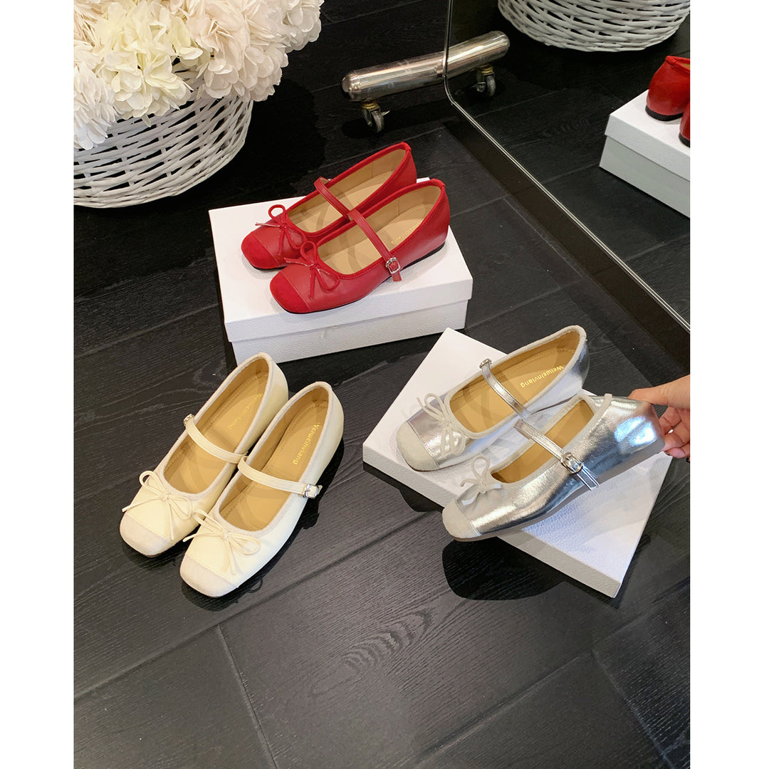 Damen Ballerinas mit modischem Riemen und Schleifenapplikation EB