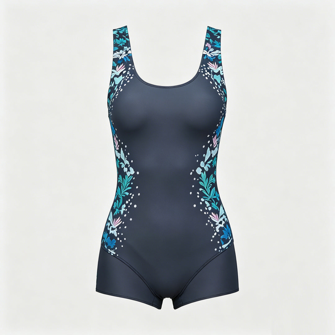 Damen Sportlicher Einteiler Badeanzug mit floralem Design EB