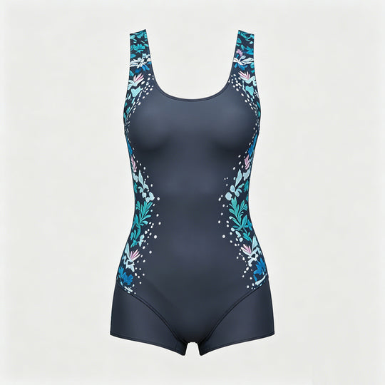 Damen Sportlicher Einteiler Badeanzug mit floralem Design EB