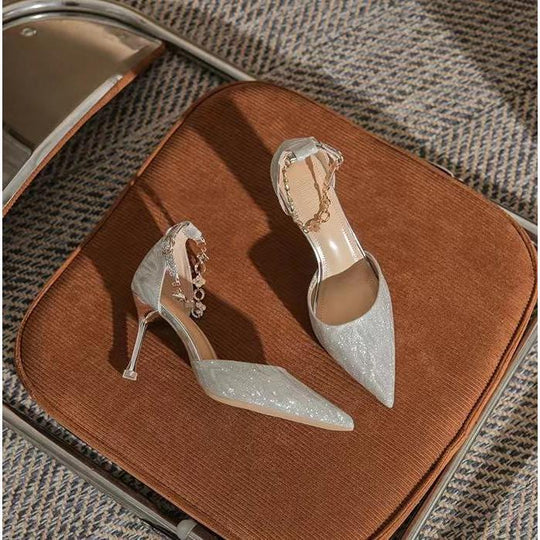 Damen elegante Pumps mit glitzerndem Strass und zartem Riemchen EB
