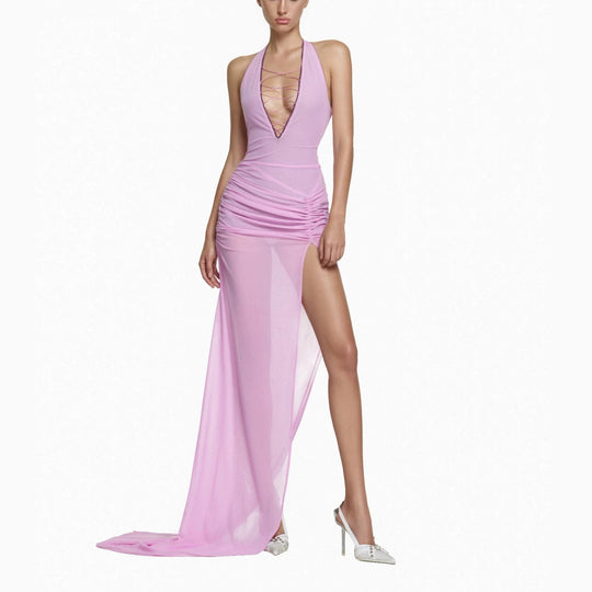 Damen Elegantes Wickelkleid mit tiefem V-Ausschnitt und Raffungen EB