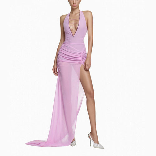Damen Elegantes Wickelkleid mit tiefem V-Ausschnitt und Raffungen EB