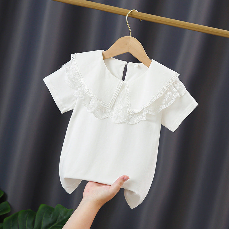Mädchen Bluse mit elegantem Spitzenkragen und verspielten Rüschen EB