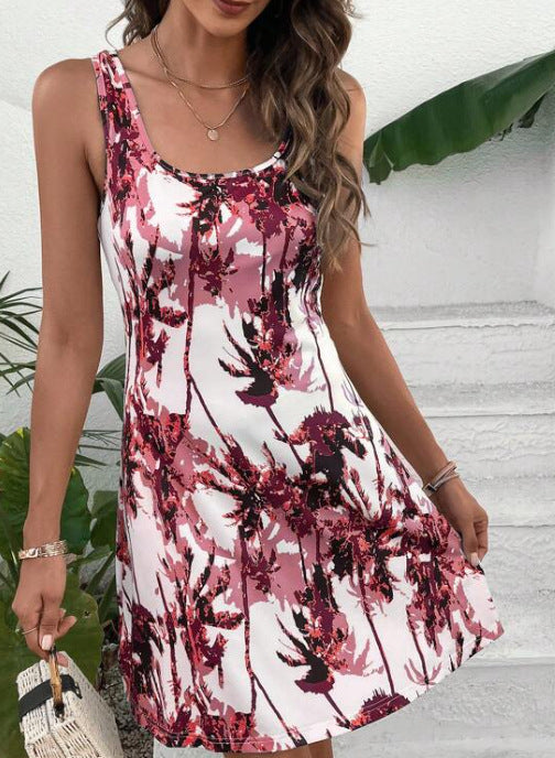 Damen Sommerliches Freizeitkleid mit modernem Palmenmuster EB