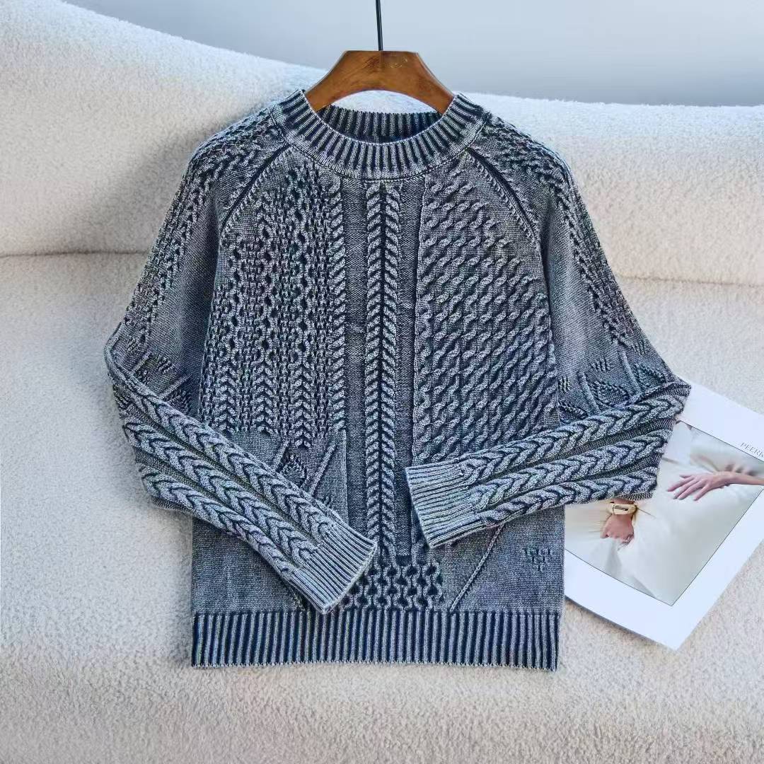 Damen Eleganter Grobstrickpullover mit kunstvollem Design EB