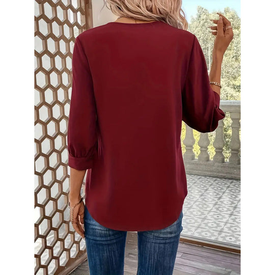 Damen Elegante Viskosebluse mit 3/4-Ärmeln und V-Ausschnitt EB