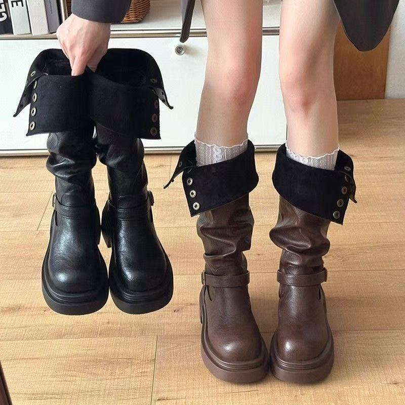 Damen Mode Stiefel mit eleganten Riemen und lässigem Design EB