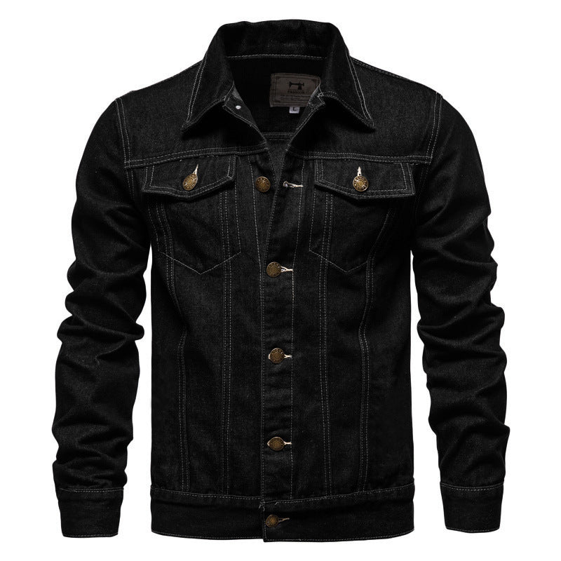 Herren nan taillierte Jeansjacke mit Brusttaschen, durchgehender Knopfleiste und Kontrastnähten EB