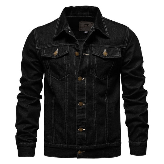 Herren nan taillierte Jeansjacke mit Brusttaschen, durchgehender Knopfleiste und Kontrastnähten EB
